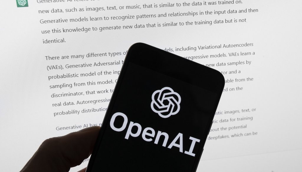 This file photo shows the OpenAI logo in front of a computer screen displaying output from ChatGPT. (AP)