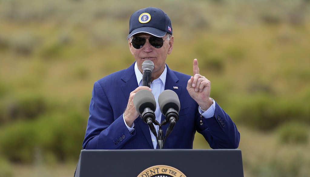 President Joe Biden speaks at the Red Butte Airfield in Tusayan, Ariz., on Aug. 8, 2023. (AP)
